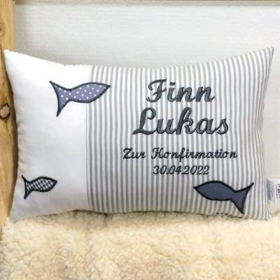 Kissen zur Kommunion oder Konfirmation, Kissen mit Namen, Namenskissen Geschenk für Mädchen und Jungen