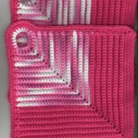 T0035 gehäkelt 2 Topflappen 100% Baumwolle Handarbeit rosa meliert mit Pink Küche Bild 1