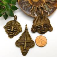3 Messing- oder Bronze Anhänger aus Ghana - Maske - handgemachte afrikanische Anhänger Bild 3