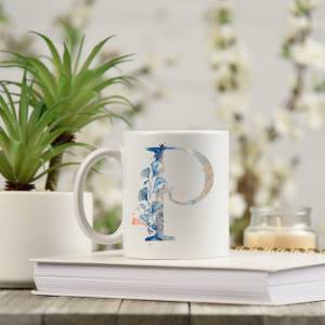 Personalisierte Becher Kaffeebecher Keramikbecher Teetasse Tasse Buchstabe Unterwasser Watercolor Bild 1