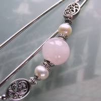Rosenquarz Tuchnadel mit echten Perlen Silber, 10cm Kiltnadel Bild 5
