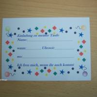 Einladungskarte zu meiner Taufe, 5 Stück mit Kuvert, Gr. Din A6, Sterne,Kreise, Luftballons,Postkarte Bild 1