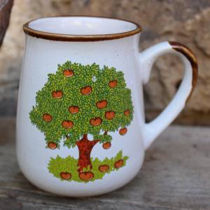 Kaffeebecher Kaffeetasse Tasse Apfelbaum Motiv Keramik Vintage 70er 80er Jahre Bild 1