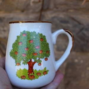 Kaffeebecher Kaffeetasse Tasse Apfelbaum Motiv Keramik Vintage 70er 80er Jahre Bild 5
