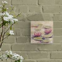 PINK WHISPERING WATER LILIES - kleines Seerosenbild auf Leinwand mit Glitter im Shabby-Chic-Look Bild 2