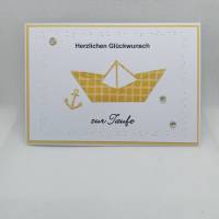 Grußkarte "zur Taufe", Origami Schiff in gelb Bild 1