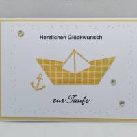 Grußkarte "zur Taufe", Origami Schiff in gelb Bild 2