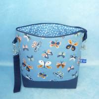 Projekttasche M mit Schmetterlingen auf blau | Handarbeitstasche mit Reißverschluss | Strickbeutel für unterwegs Bild 4