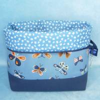Projekttasche M mit Schmetterlingen auf blau | Handarbeitstasche mit Reißverschluss | Strickbeutel für unterwegs Bild 5