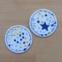 1 Paar Bügelflicken, rund 6,5 cm, weiß mit Sternen, Biobaumwolle, GOTS, Handarbeit Bild 1