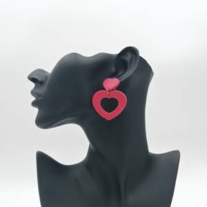 Große rote Statement Ohrringe Herz aus Polymer Clay Bild 5