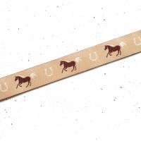 2 m oder mehr - 16 mm breites Pferde Hufeisen Webband beigebraun, rosa, blau und smaragdgrün - Lieferung in einem Stück! Bild 3