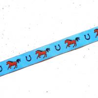 2 m oder mehr - 16 mm breites Pferde Hufeisen Webband beigebraun, rosa, blau und smaragdgrün - Lieferung in einem Stück! Bild 5