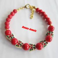 Perlen Armband Koralle synthetisch Schmetterling rot goldfarben Bild 1
