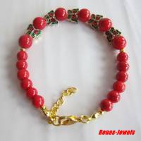 Perlen Armband Koralle synthetisch Schmetterling rot goldfarben Bild 2