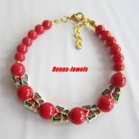Perlen Armband Koralle synthetisch Schmetterling rot goldfarben Bild 3