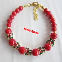 Perlen Armband Koralle synthetisch Schmetterling rot goldfarben Bild 4