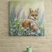 Fuchs in Lupinen und Margeriten - gemalter Fuchs mit Blumen auf Leinwand 60cmx60cm - Christiane Schwarz Bild 2