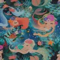 Jersey mit Nixen Unterwasser Meerjungfrauen 50 x 150 cm Nähen Stoff Bild 3
