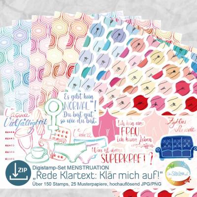 Digistampset Menstruation, Aufklärung, Sexualität, erste Periode, Klär mich auf, Klartext, Body Positivity