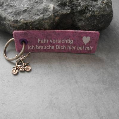 Filz Schlüsselanhänger, Motorrad, Führerschein, rosa meliert
