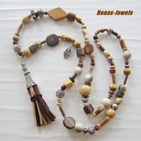 Bettelkette Kette lang braun silberfarben mit Quasten Anhänger Perlenkette Bohokette Holzperlen Bild 2