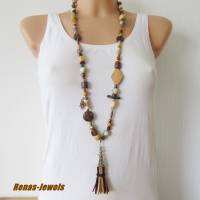Bettelkette Kette lang braun silberfarben mit Quasten Anhänger Perlenkette Bohokette Holzperlen Bild 3