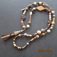 Bettelkette Kette lang braun silberfarben mit Quasten Anhänger Perlenkette Bohokette Holzperlen Bild 6