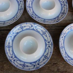 6 Eierbecher mit Ablage Indisch Blau Strohblume Bareuther Porzellan Bavaria Germany Vintage Bild 2