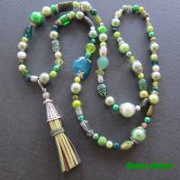 Bettelkette Bohokette grün silberfarben Ethno Kette Perlenkette Quaste Anhänger Edelstein Acryl Glas Perlen Bild 7