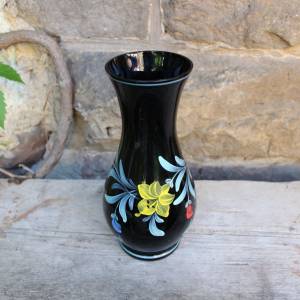 Vase Hyalithglas Schwarzglas Emaillefarben Handbemalt 50er Jahre DDR Bild 1