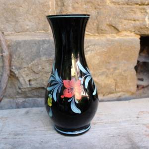 Vase Hyalithglas Schwarzglas Emaillefarben Handbemalt 50er Jahre DDR Bild 5