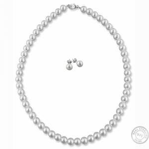 Braut Schmuck Set Perlenkette 45 cm, Ohrringe, Brautschmuck Set Perlen 8 mm, 925 Silber, Hochzeitschmuck, Schmuckset Bild 2