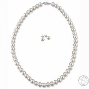 Braut Schmuck Set Perlenkette 45 cm, Ohrringe, Brautschmuck Set Perlen 8 mm, 925 Silber, Hochzeitschmuck, Schmuckset Bild 3