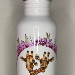 Personalisierte Edelstahlflasche Kinder Trinkflasche mit integrierten Strohalm Florales Design mit Tieren Watercolor Bild 5