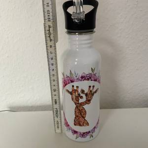 Personalisierte Edelstahlflasche Kinder Trinkflasche mit integrierten Strohalm Florales Design mit Tieren Watercolor Bild 8