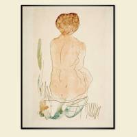 Akt Kunstdruck Auguste Rodin - sitzende, nackte Frau Rückenansicht Vintage Bild ca.1880 - Abstrakte Malerei Geschenkidee Bild 1