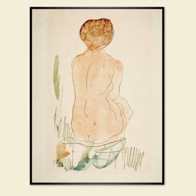 Akt Kunstdruck Auguste Rodin - sitzende, nackte Frau Rückenansicht Vintage Bild ca.1880 - Abstrakte Malerei Geschenkidee