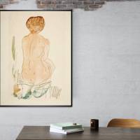 Akt Kunstdruck Auguste Rodin - sitzende, nackte Frau Rückenansicht Vintage Bild ca.1880 - Abstrakte Malerei Geschenkidee Bild 2