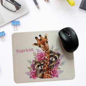 Personalisiertes Mousepad Mauspad Büro Homeoffice Florales Design mit Tieren Watercolor Bild 1