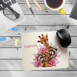 Personalisiertes Mousepad Mauspad Büro Homeoffice Florales Design mit Tieren Watercolor Bild 3