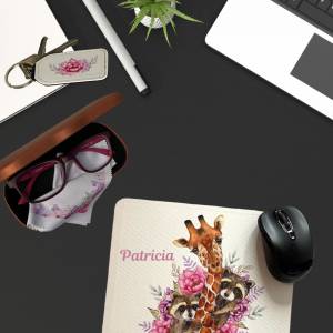 Personalisiertes Mousepad Mauspad Büro Homeoffice Florales Design mit Tieren Watercolor Bild 6