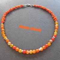 Edelstein Kette Karneol Perlen und Koralle Splitter orange silberfarben Edelsteinkette Collier Bild 1