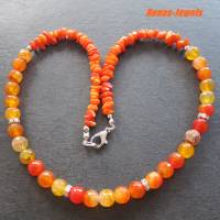 Edelstein Kette Karneol Perlen und Koralle Splitter orange silberfarben Edelsteinkette Collier Bild 3
