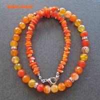 Edelstein Kette Karneol Perlen und Koralle Splitter orange silberfarben Edelsteinkette Collier Bild 4