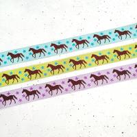 2 m oder mehr - 16 mm breites Pferde Sterne Webband in türkis, kiwigrün und lila - Lieferung in einem Stück! Bild 2