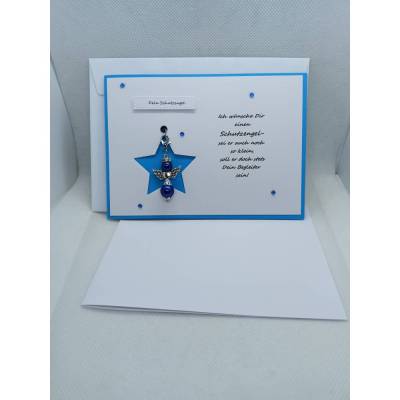Schutzengelkarte in blau, Karte mit abnehmbaren Schutzengel + Spruch