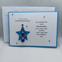 Schutzengelkarte in blau, Karte mit abnehmbaren Schutzengel + Spruch Bild 5