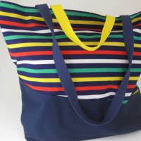 Stofftasche bunt gestreift aus Baumwolle mit vier Henkeln für Einkauf und Freizeit Bild 1