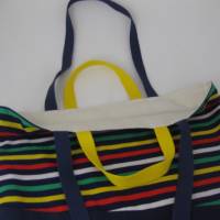Stofftasche bunt gestreift aus Baumwolle mit vier Henkeln für Einkauf und Freizeit Bild 3